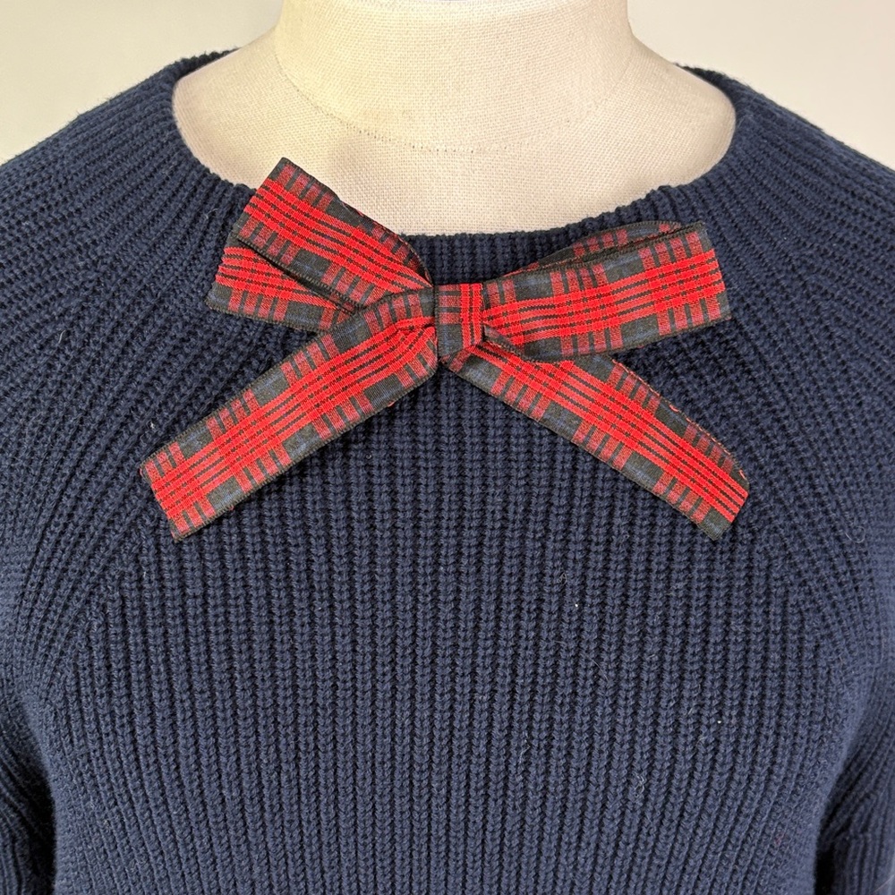 J Crew Navy Blue Sweater with Red Bow Accent - Picture 6 of 7